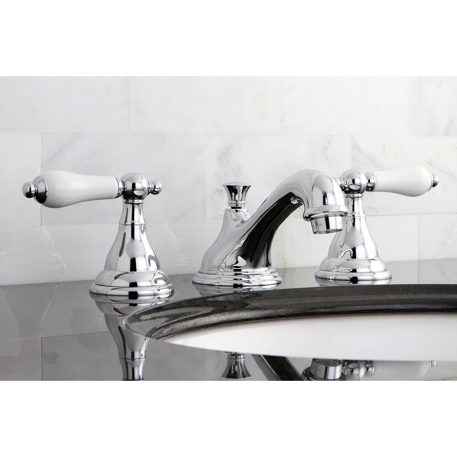 Kingston Heirloom KS5561PL - Royale Two-Handle 3-Hole Deck Mount Widespread Bathroom Faucet with Brass Pop-Up, Polished Chrome — thumbnail 2